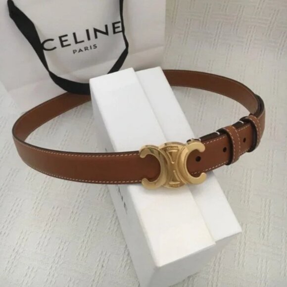 Celine Gold Brown Leather Belt Classic Design Size 85 - Picture 1 of 6